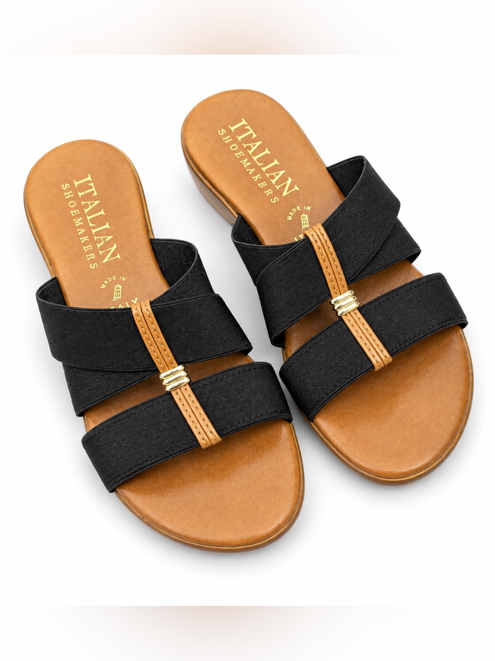 Italian Shoemakers Black Stretch Slide Sandals Comfort Size 7 Made in Italy 🇮🇹